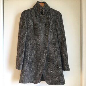 7 For All Mankind Long Tweed Wool Blend Double Breasted High Collar Coat